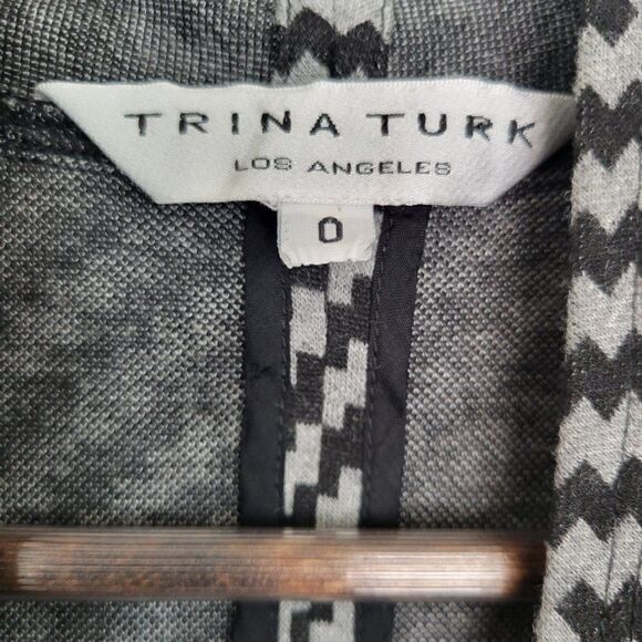 Trina Turk Black‎ Gray Stripe Drape Front Cardigan size 0 (S) - Picture 2 of 7